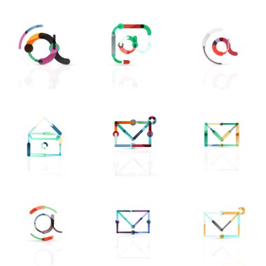 E-posta iş sembolleri vektör veya işaretleri logosu ayarlayın. Doğrusal minimalist düz simgesi tasarım koleksiyonu