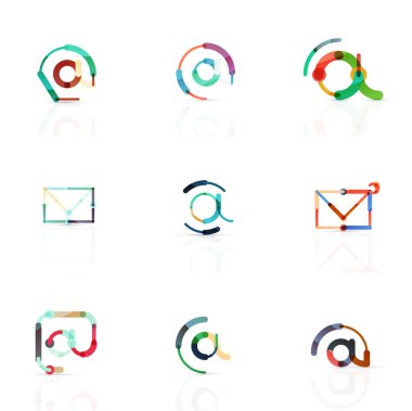 E-posta iş sembolleri vektör veya işaretleri logosu ayarlayın. Doğrusal minimalist düz simgesi tasarım koleksiyonu