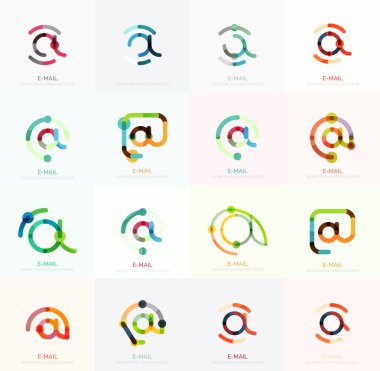E-posta iş sembolleri vektör veya işaretleri logosu ayarlayın. Doğrusal minimalist düz simgesi tasarım koleksiyonu
