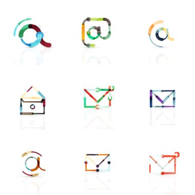 E-posta iş sembolleri vektör veya işaretleri logosu ayarlayın. Doğrusal minimalist düz simgesi tasarım koleksiyonu