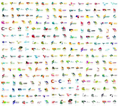 Mega collection of geometrical abstract logo templates, origami paper style business icons with sample text. Vector