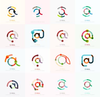 E-posta iş sembolleri vektör veya işaretleri logosu ayarlayın. Doğrusal minimalist düz simgesi tasarım koleksiyonu