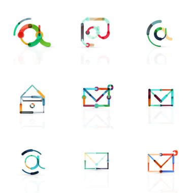 E-posta iş sembolleri vektör veya işaretleri logosu ayarlayın. Doğrusal minimalist düz simgesi tasarım koleksiyonu