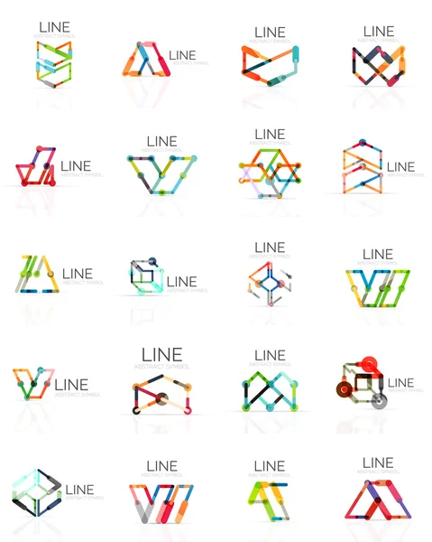 Conjunto de logotipos lineales abstractos, segmentos multicolores conectados líneas en figuras geométricas — Archivo Imágenes Vectoriales
