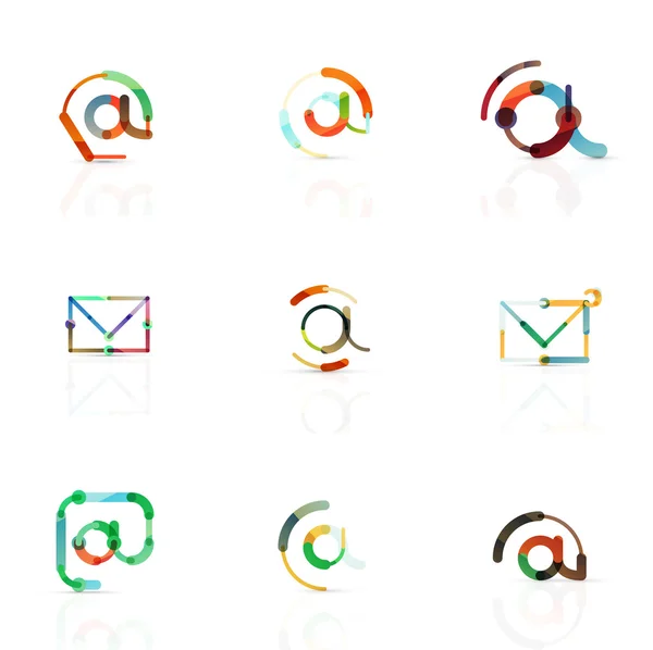 Vector de correo electrónico símbolos de negocios o en signos conjunto de logotipo. Colección lineal minimalista de diseño de iconos planos — Vector de stock