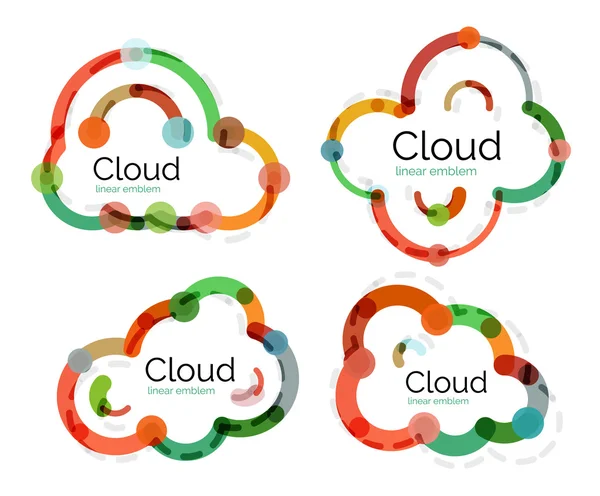 Uppsättning platt linjär design cloud logotyper — Stock vektor