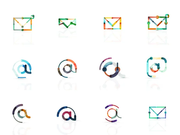 Símbolos de negócios de e-mail vetorial ou no conjunto de logotipo de sinais. Coleção de design de ícone plano minimalista linear — Vetor de Stock