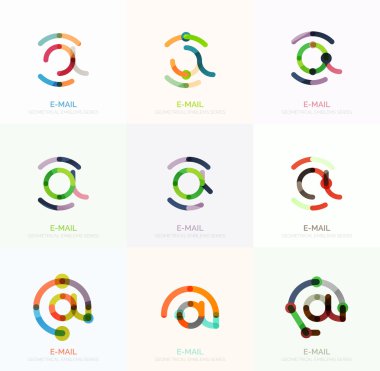 E-posta iş sembolleri vektör veya işaretleri logosu ayarlayın. Doğrusal minimalist düz simgesi tasarım koleksiyonu