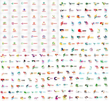 Mega collection of geometrical abstract logo templates, origami paper style business icons with sample text. Vector