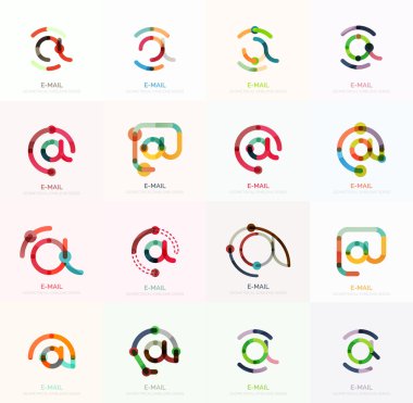 E-posta iş sembolleri vektör veya işaretleri logosu ayarlayın. Doğrusal minimalist düz simgesi tasarım koleksiyonu
