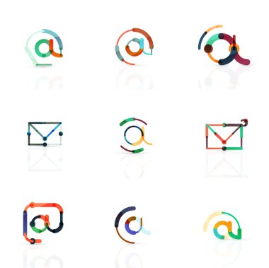 E-posta iş sembolleri vektör veya işaretleri logosu ayarlayın. Doğrusal minimalist düz simgesi tasarım koleksiyonu