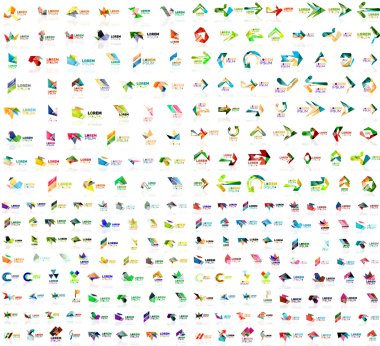 Mega collection of geometrical abstract logo templates, origami paper style business icons with sample text. Vector