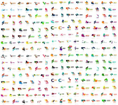 Mega collection of geometrical abstract logo templates, origami paper style business icons with sample text. Vector
