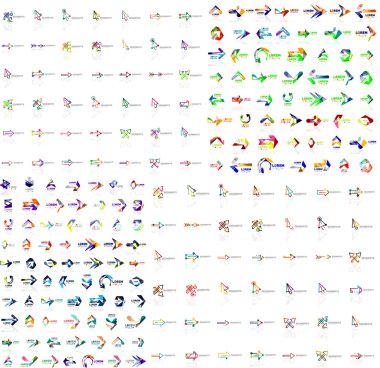 Mega collection of geometrical abstract logo templates, origami paper style business icons with sample text. Vector