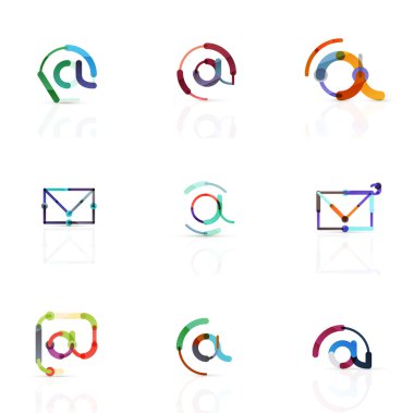 E-posta iş sembolleri vektör veya işaretleri logosu ayarlayın. Doğrusal minimalist düz simgesi tasarım koleksiyonu