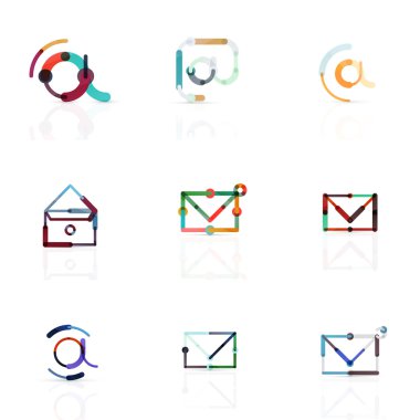 E-posta iş sembolleri vektör veya işaretleri logosu ayarlayın. Doğrusal minimalist düz simgesi tasarım koleksiyonu