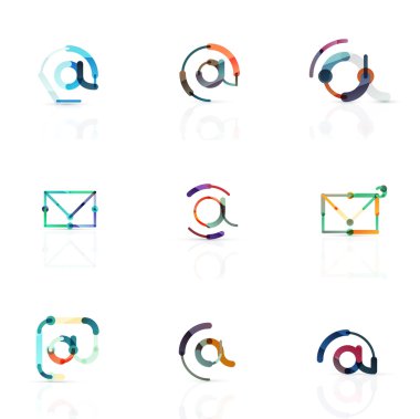 E-posta iş sembolleri vektör veya işaretleri logosu ayarlayın. Doğrusal minimalist düz simgesi tasarım koleksiyonu