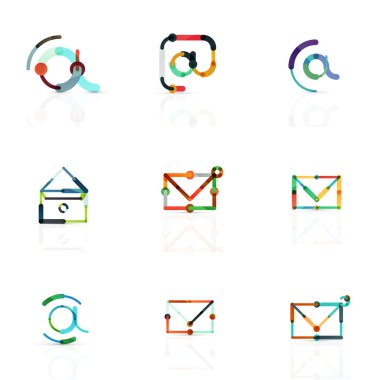 E-posta iş sembolleri vektör veya işaretleri logosu ayarlayın. Doğrusal minimalist düz simgesi tasarım koleksiyonu