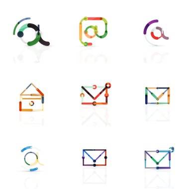 E-posta iş sembolleri vektör veya işaretleri logosu ayarlayın. Doğrusal minimalist düz simgesi tasarım koleksiyonu