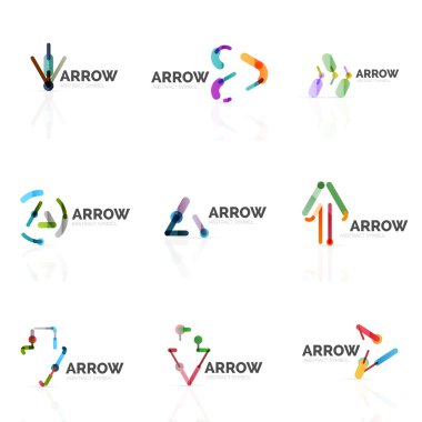 Doğrusal ok soyut logolar, Doğrusal işaretçi rakamlar satırlarında bağlı çok renkli kesimleri kümesi