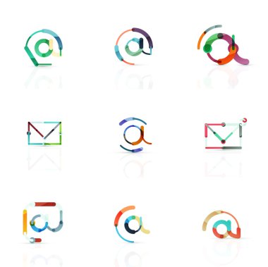 E-posta iş sembolleri vektör veya işaretleri logosu ayarlayın. Doğrusal minimalist düz simgesi tasarım koleksiyonu