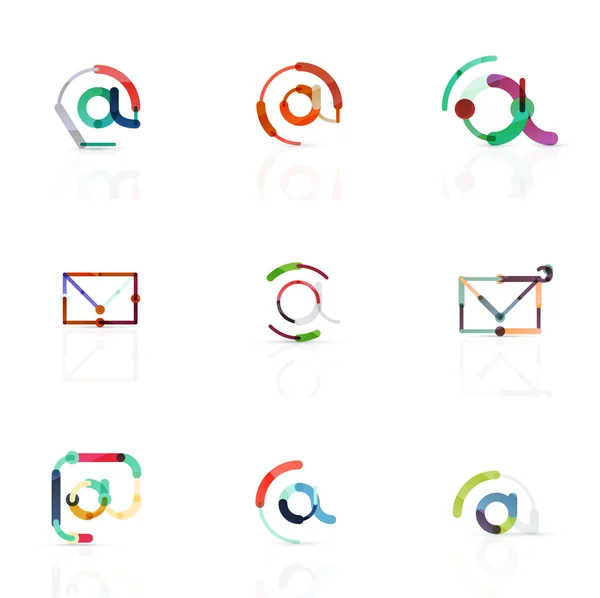 Vector de correo electrónico símbolos de negocios o en signos conjunto de logotipo. Colección lineal minimalista de diseño de iconos planos — Vector de stock