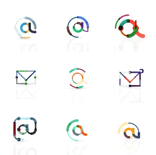 Vector email business symbols or at signs logo set. Linear minimalistic flat icon design collection — Stock Vector