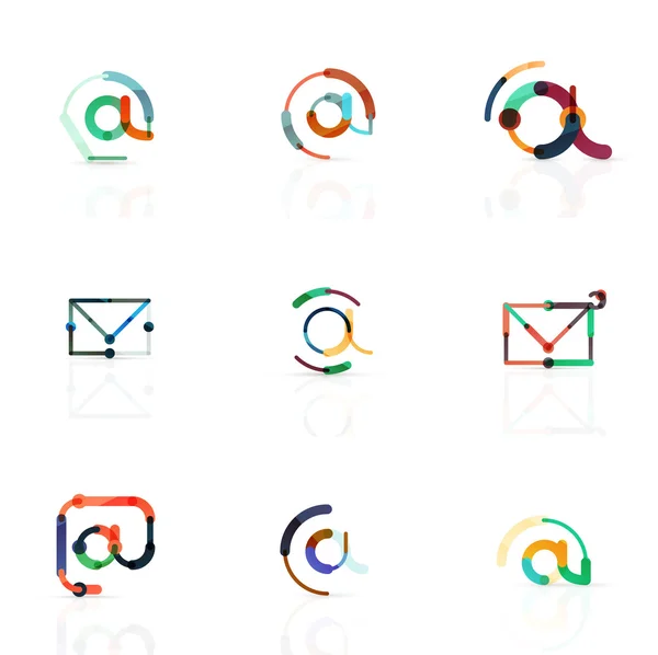 Vector de correo electrónico símbolos de negocios o en signos conjunto de logotipo. Colección lineal minimalista de diseño de iconos planos — Vector de stock