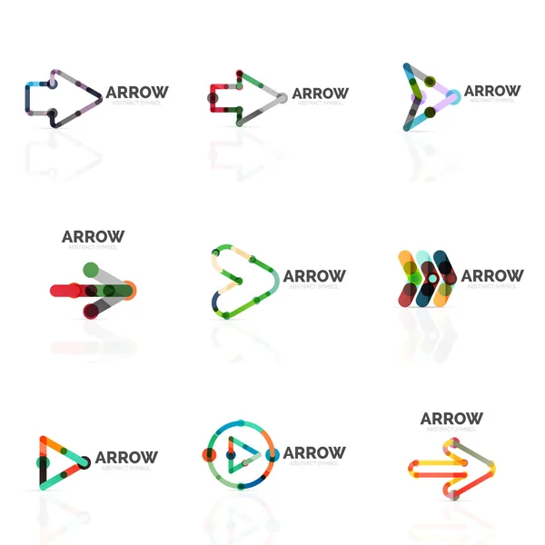 Jeu de logos abstraits de flèches linéaires, lignes de segments multicolores connectés dans des figures de pointeur directionnel — Image vectorielle