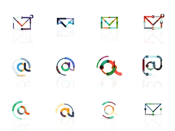 Vector email business symbols or at signs logo set. Linear minimalistic flat icon design collection — Stock Vector