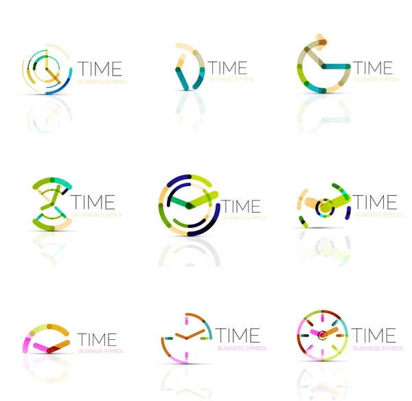 Conjunto de logotipo abstracto de tiempo lineal, segmentos multicolores conectados — Vector de stock