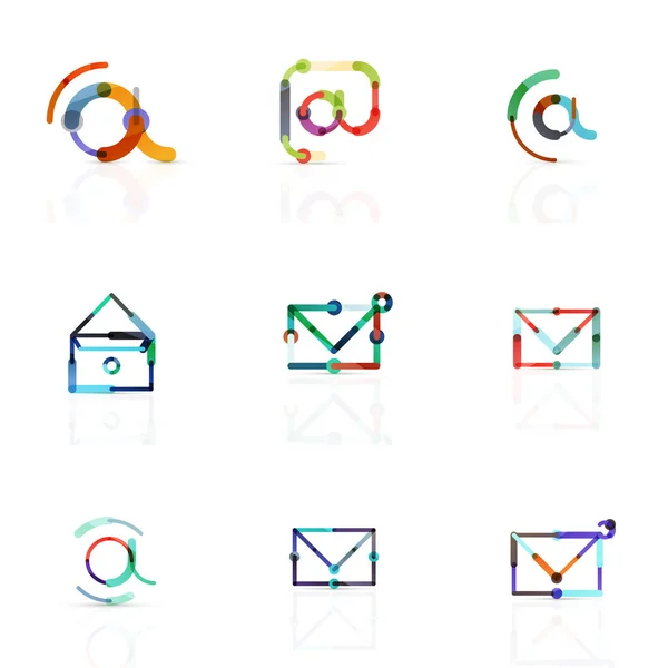 Vector email business symbols or at signs logo set. Linear minimalistic flat icon design collection — Stock Vector