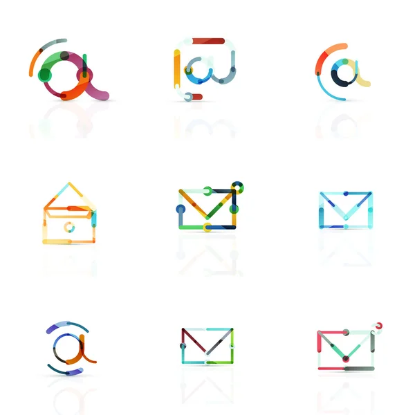 Vector email business symbols or at signs logo set. Linear minimalistic flat icon design collection — Stock Vector