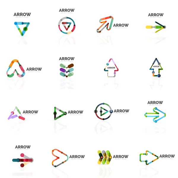 Jeu de logos abstraits de flèches linéaires, lignes de segments multicolores connectés dans des figures de pointeur directionnel — Image vectorielle