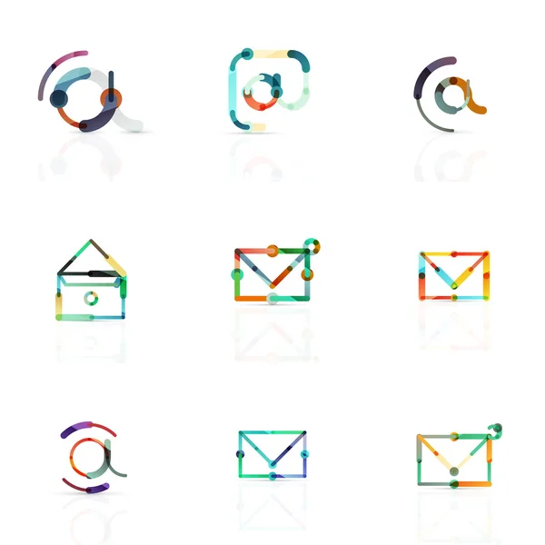 Vector email business symbols or at signs logo set. Linear minimalistic flat icon design collection — Stock Vector