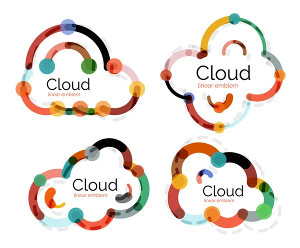 Satz flacher linearer Design-Cloud-Logos — Stockvektor