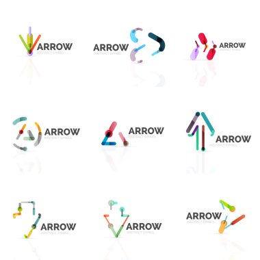 Doğrusal ok soyut logolar, Doğrusal işaretçi rakamlar satırlarında bağlı çok renkli kesimleri kümesi