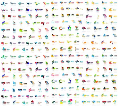 Mega collection of geometrical abstract logo templates, origami paper style business icons with sample text. Vector