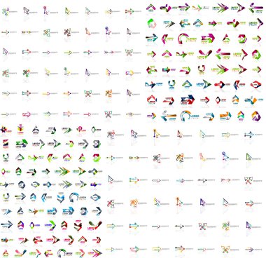 Mega collection of geometrical abstract logo templates, origami paper style business icons with sample text. Vector