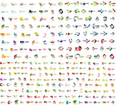 Mega collection of geometrical abstract logo templates, origami paper style business icons with sample text. Vector