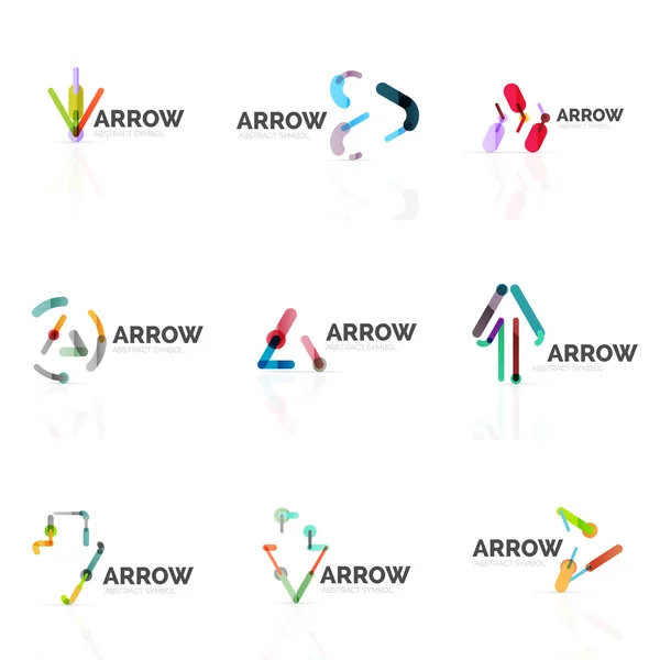線形の矢印抽象的なロゴ、方向ポインターの図に接続された色とりどりのセグメント線のセット — ストックベクタ