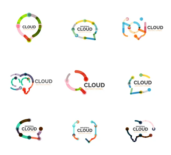 Satz flacher linearer Design-Logos für Sprachwolken. Sprechblasen, moderne geometrische industrielle Thin-Line-Symbole — Stockvektor