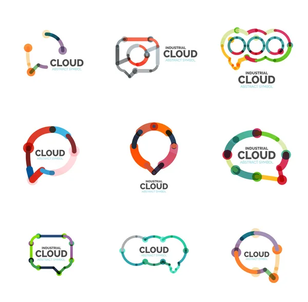 Set van plat lineaire ontwerp toespraak wolk logo's. Praat bubbels, moderne geometrische industriële dunne lijn pictogrammen — Stockvector