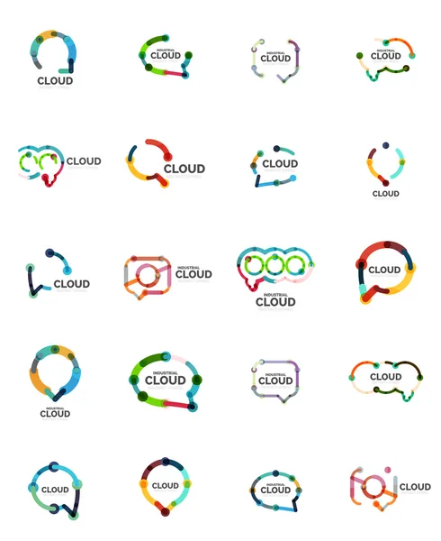 平面線形の設計音声クラウド ロゴのセットです。泡、モダンな幾何学的産業細い線アイコンの話します。 — ストックベクタ