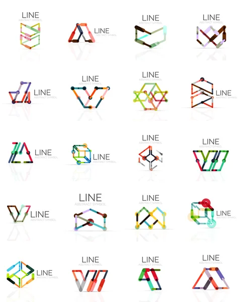 Ensemble de logos abstraits linéaires, lignes de segments multicolores connectés en figures géométriques — Image vectorielle