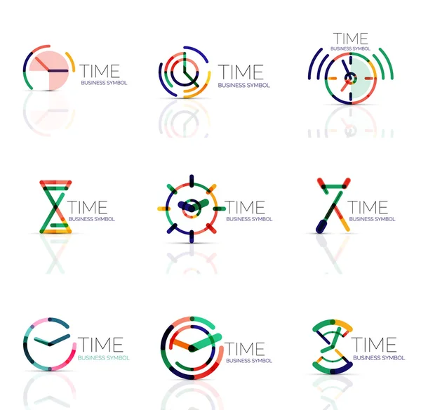 Conjunto de logotipo abstracto de tiempo lineal, segmentos multicolores conectados — Vector de stock