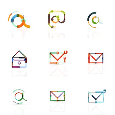 E-posta iş sembolleri vektör veya işaretleri logosu ayarlayın. Doğrusal minimalist düz simgesi tasarım koleksiyonu