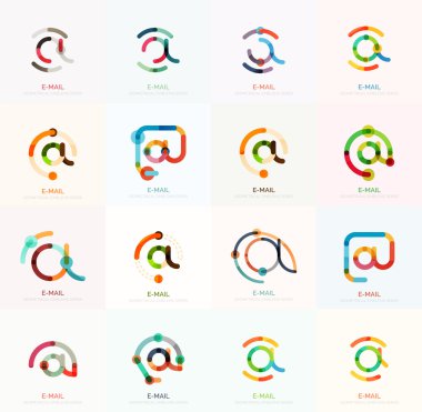 E-posta iş sembolleri vektör veya işaretleri logosu ayarlayın. Doğrusal minimalist düz simgesi tasarım koleksiyonu