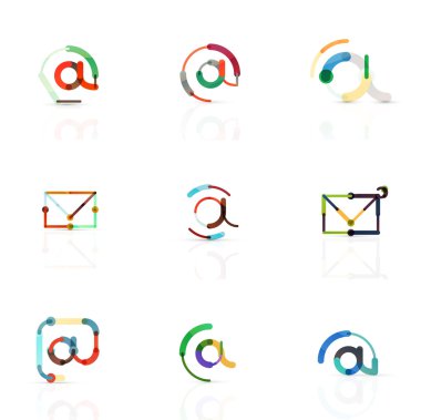 E-posta iş sembolleri vektör veya işaretleri logosu ayarlayın. Doğrusal minimalist düz simgesi tasarım koleksiyonu