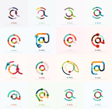 E-posta iş sembolleri vektör veya işaretleri logosu ayarlayın. Doğrusal minimalist düz simgesi tasarım koleksiyonu